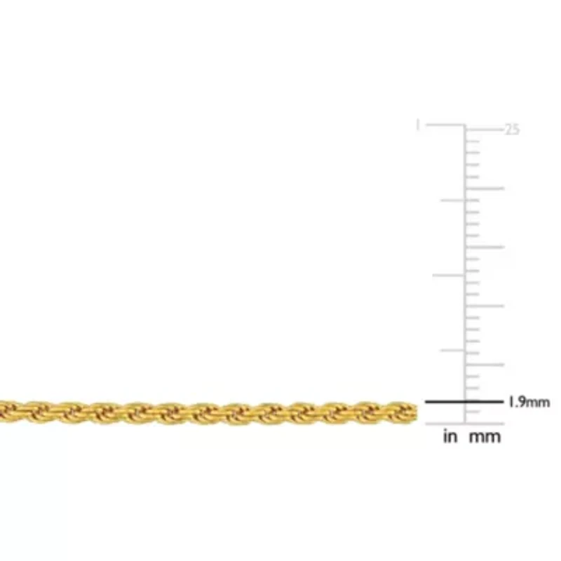 1.9MM Diamond Cut Rope Chain Necklace Yellow Plated Sterling Silver