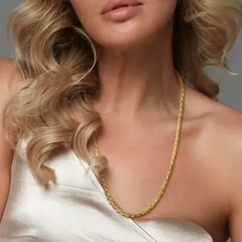 5MM Diamond Cut Rope Chain Necklace Yellow Plated Sterling Silver