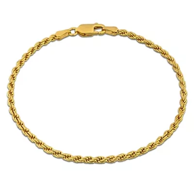 2.3MM Diamond Cut Rope Chain Bracelet Yellow Plated Sterling Silver