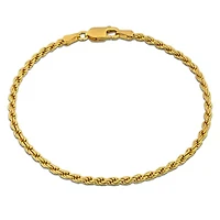 2.3MM Diamond Cut Rope Chain Bracelet Yellow Plated Sterling Silver