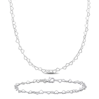 3MM Heart Link Necklace & Anklet Set