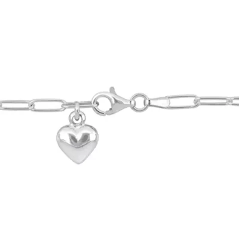3MM Oval Link Necklace with Heart Charm