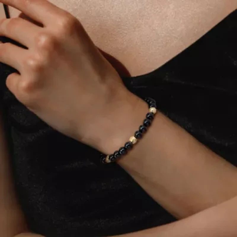 Gemstone Beaded Stretchable Bracelet Yellow Plated Sterling Silver