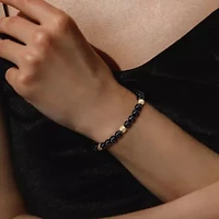 Gemstone Beaded Stretchable Bracelet Yellow Plated Sterling Silver