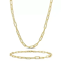 3.5mm Paperclip Chain Necklace & Anklet Set Yellow Plated Sterling Silver