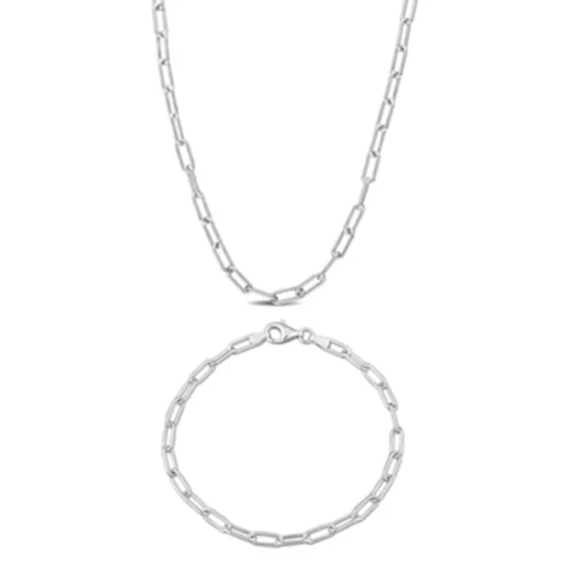 3.5mm Paperclip Chain Necklace & Bracelet Set