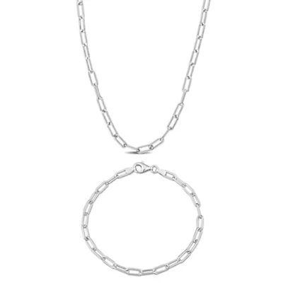 3.5mm Paperclip Chain Necklace & Bracelet Set