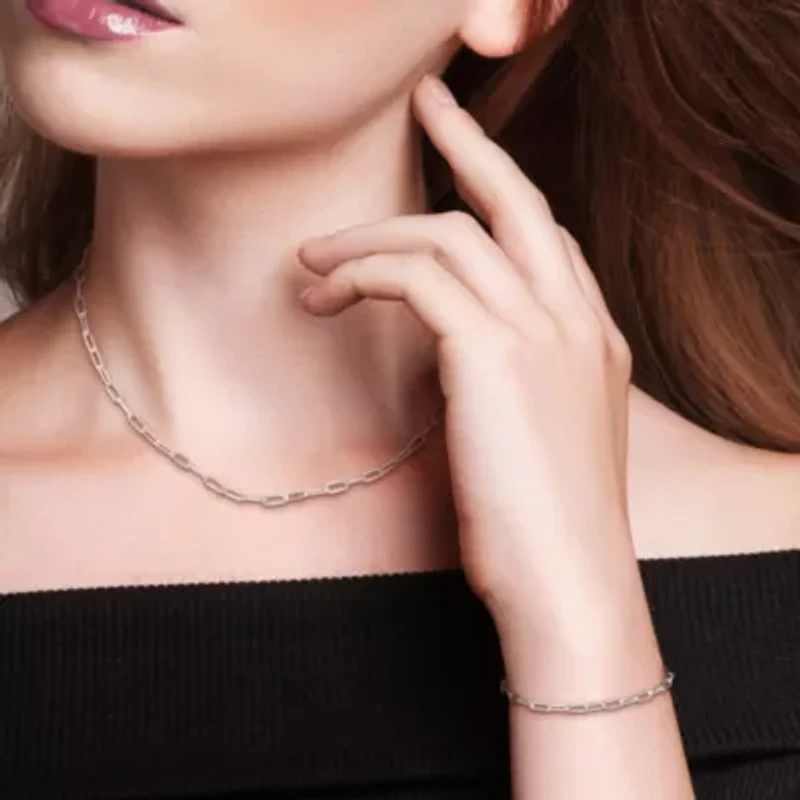 3.5mm Paperclip Chain Necklace & Bracelet Set