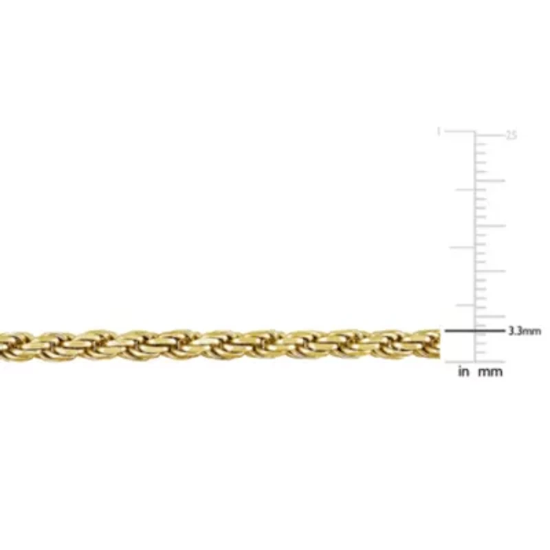 3.3mm Diamond Cut Rope Chain Necklace Yellow Plated Sterling Silver