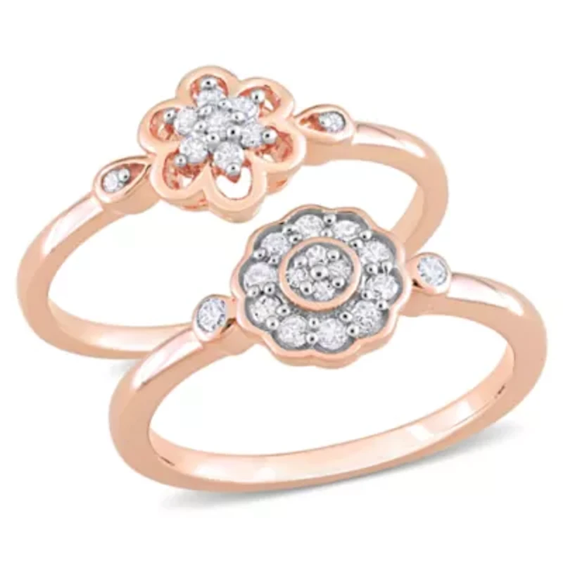 2-Piece Set Diamond Flower Rings