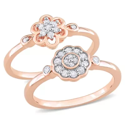 2-Piece Set Diamond Flower Rings