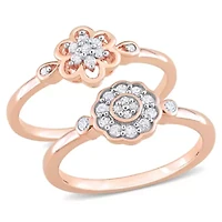 2-Piece Set Diamond Flower Rings