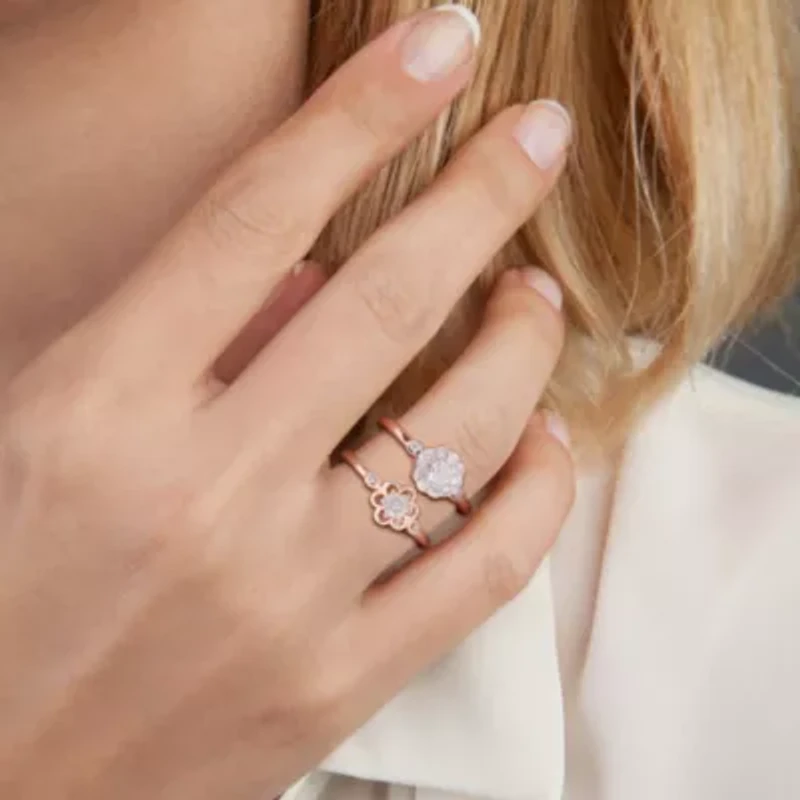 2-Piece Set Diamond Flower Rings