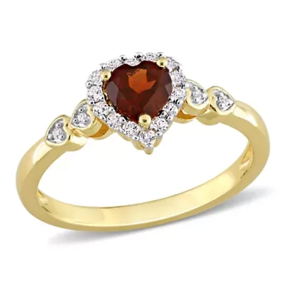 Garnet, White Topaz & Diamond Accent Ring Yellow Plated Sterling Silver