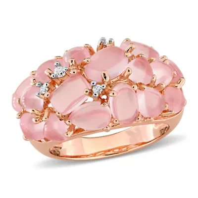 Diamond & Rose Quartz Ring Plated Sterling Silver