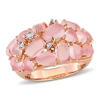 Diamond & Rose Quartz Ring Plated Sterling Silver