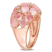 Diamond & Rose Quartz Ring Plated Sterling Silver