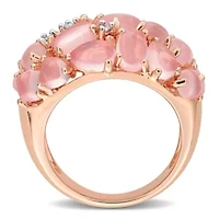 Diamond & Rose Quartz Ring Plated Sterling Silver