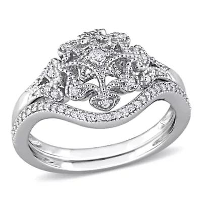 Diamond Bridal Set Ring Sterling Silver