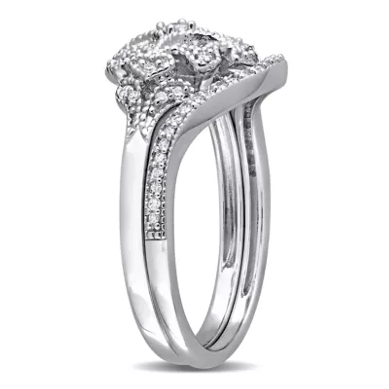 Diamond Bridal Set Ring Sterling Silver
