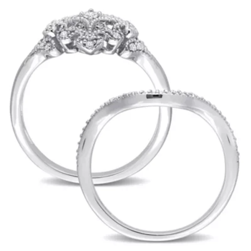 Diamond Bridal Set Ring Sterling Silver