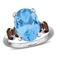 Sky Blue Topaz & Smokey Quartz Ring Sterling Silver