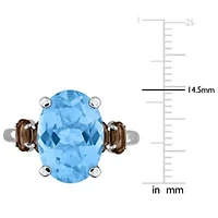 Sky Blue Topaz & Smokey Quartz Ring Sterling Silver