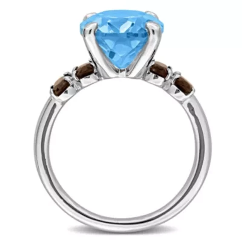 Sky Blue Topaz & Smokey Quartz Ring Sterling Silver