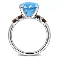 Sky Blue Topaz & Smokey Quartz Ring Sterling Silver