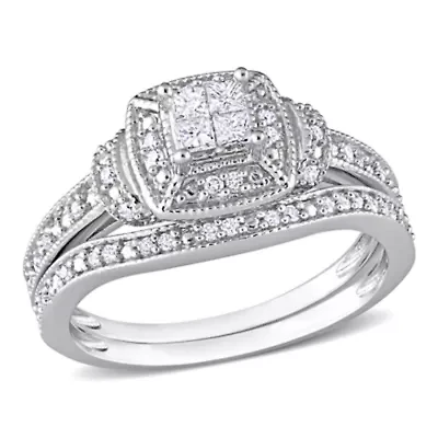 Diamonds Bridal Set Ring Sterling Silver