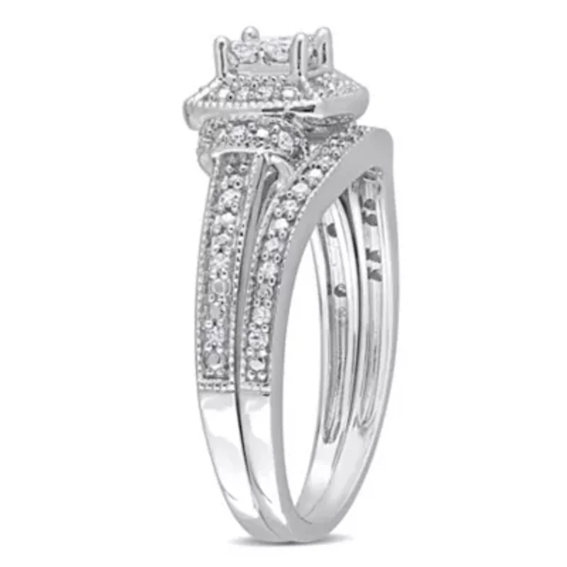 Diamonds Bridal Set Ring Sterling Silver