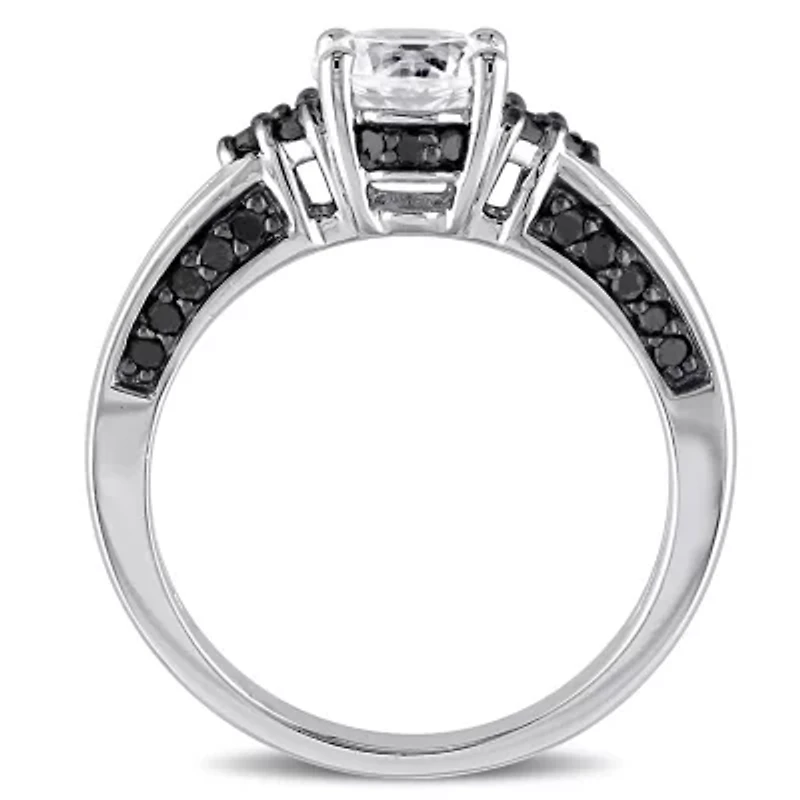 Lab Created Black Diamond & 1.38 ct. t.g.w. White Sapphire Ring Sterling Silver Rhodium Plated