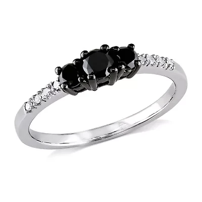 Black & White Diamond 3 Stone Ring 10k Gold