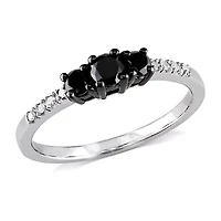 Black & White Diamond 3 Stone Ring 10k Gold