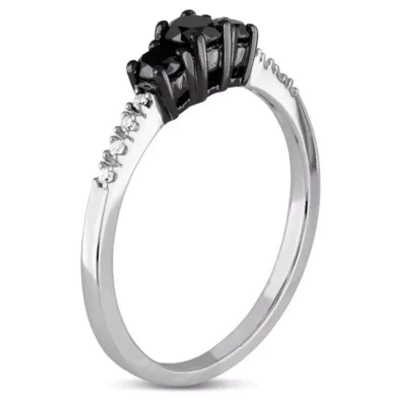 Black & White Diamond 3 Stone Ring 10k Gold