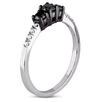 Black & White Diamond 3 Stone Ring 10k Gold
