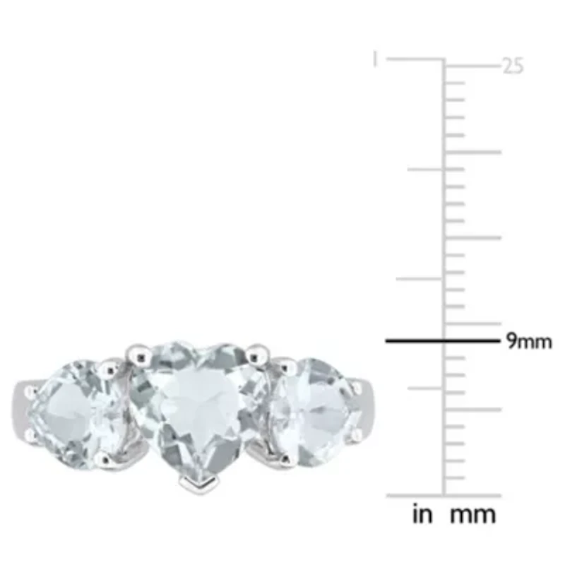 Aquamarine 3 Stone Ring Sterling Silver