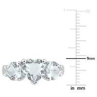 Aquamarine 3 Stone Ring Sterling Silver