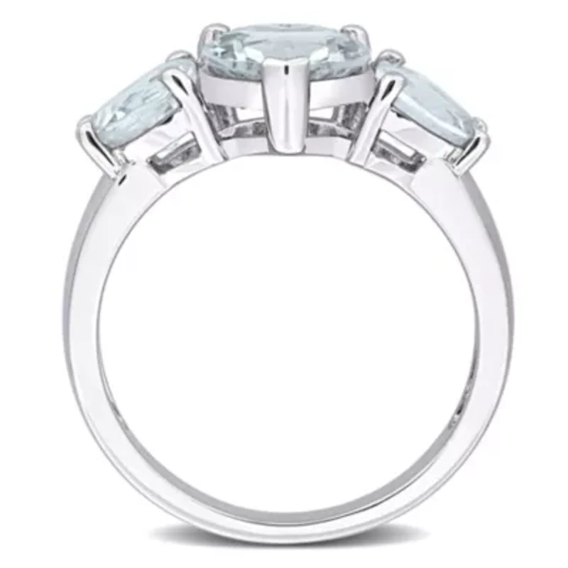 Aquamarine 3 Stone Ring Sterling Silver