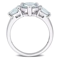 Aquamarine 3 Stone Ring Sterling Silver
