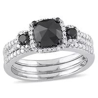 Black & White Diamonds Bridal Set Ring Sterling Silver