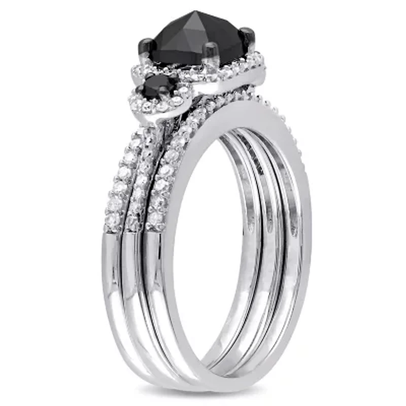 Black & White Diamonds Bridal Set Ring Sterling Silver