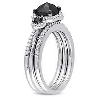 Black & White Diamonds Bridal Set Ring Sterling Silver