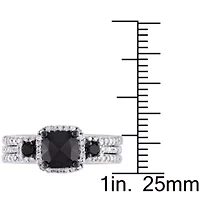 Black & White Diamonds Bridal Set Ring Sterling Silver