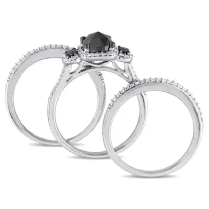Black & White Diamonds Bridal Set Ring Sterling Silver