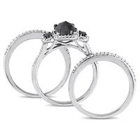 Black & White Diamonds Bridal Set Ring Sterling Silver