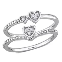 2-Piece Set Diamond Accent Heart & Double Promise Rings Sterling Silver