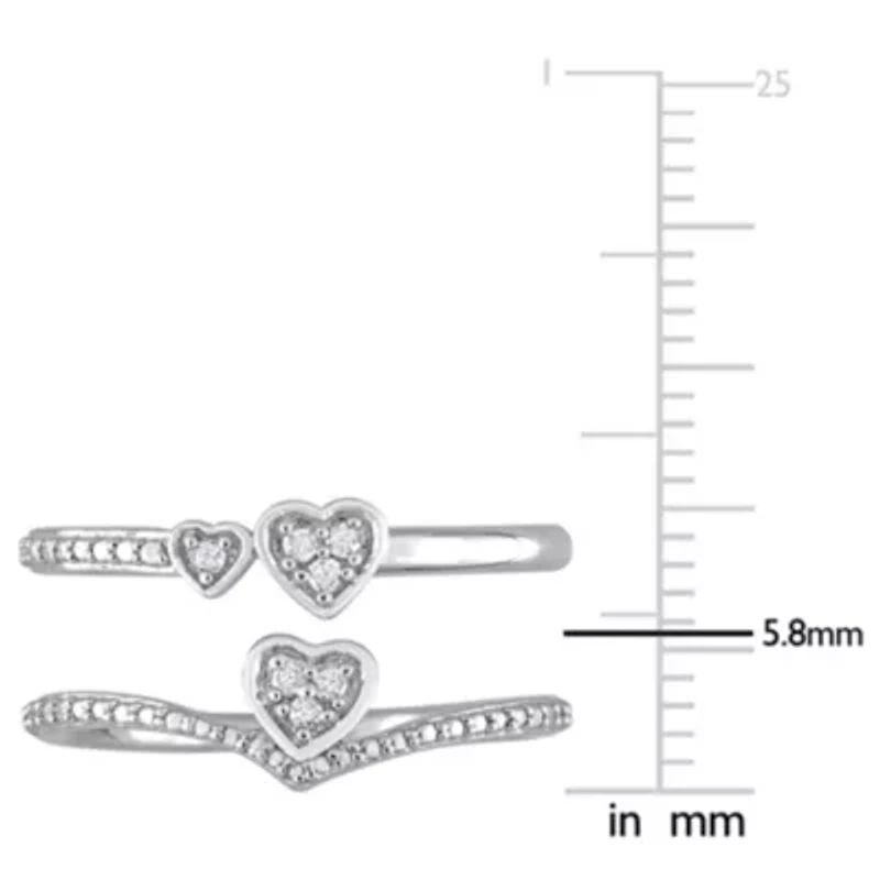 2-Piece Set Diamond Accent Heart & Double Promise Rings Sterling Silver