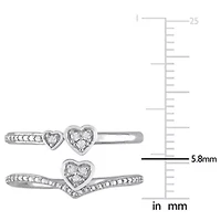 2-Piece Set Diamond Accent Heart & Double Promise Rings Sterling Silver