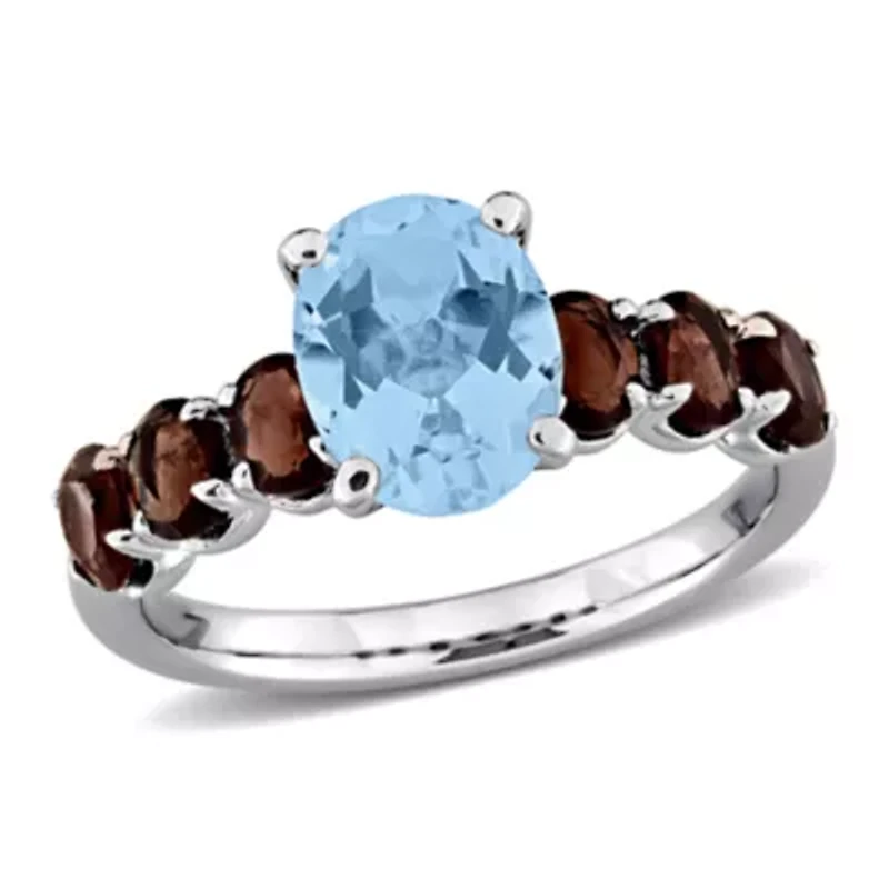 Sky Blue Topaz & Smokey Quartz Ring Sterling Silver
